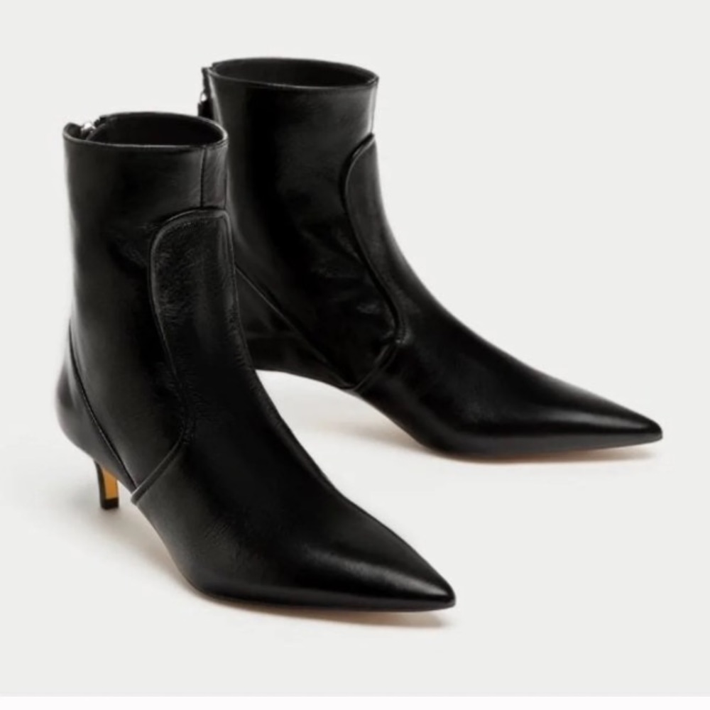 (Zara) Black Mid-Heel Ankle Boots